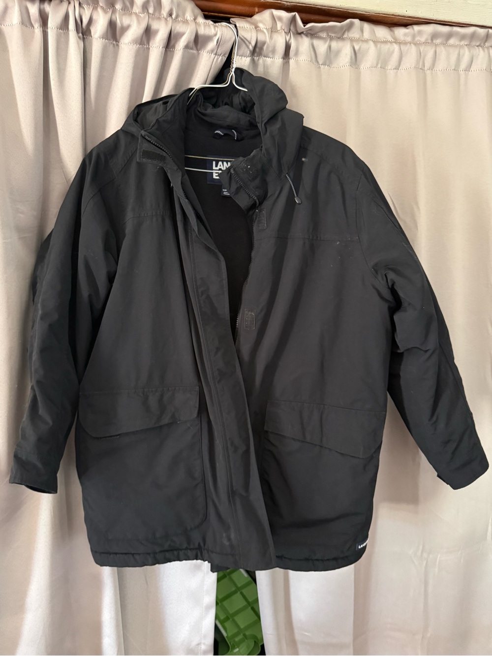 Lands' End Men's Black Hooded Winter Coat